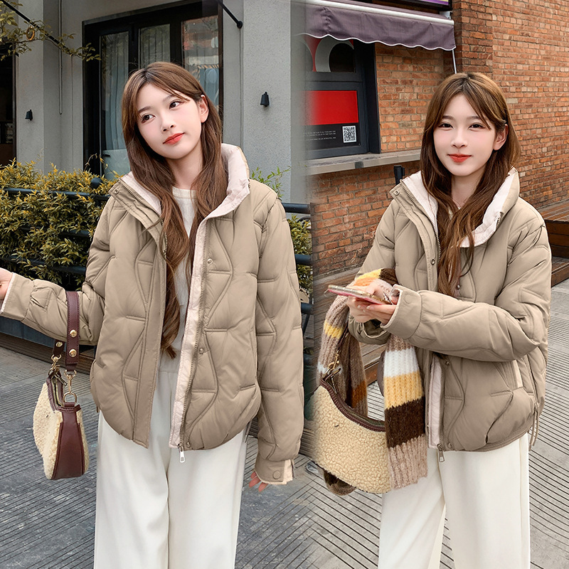 2025 moda de mujer nueva chaqueta de algodón de pluma corta ligera y delgada chaqueta de algodón de invierno de estilo exterior cuello de altura delgado abrigo grueso