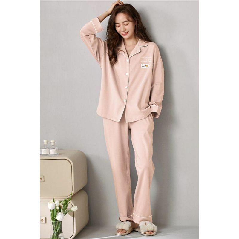 100% pijamas Pantalones de algodón de manga larga de primavera y otoño de las mujeres 2024 nuevo traje de ropa de abrigo suelta simple