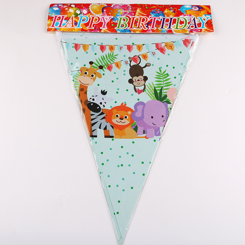 Venta caliente bosque selva Zoo fiesta de cumpleaños traje mantel papel taza papel placa banner tejido partido traje