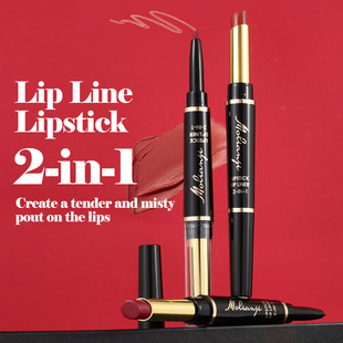 Cross-border Amazon Hot Double Lipstick Lip Liner Matte Fog Surface Not Stick Cup Not Falling Rotary Lip Liner