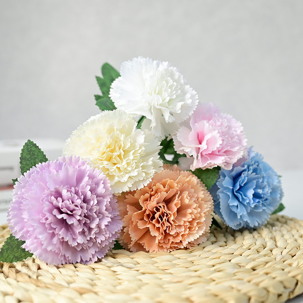 Cross-border simulation Nordic small bunch single head carnation artificial flowers home photography vase decoration silk flowers wholesale