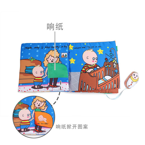 New baby cloth book children's enlightenment cognitive toy book parent-child interaction with ringing paper rattle cloth book drop shipping