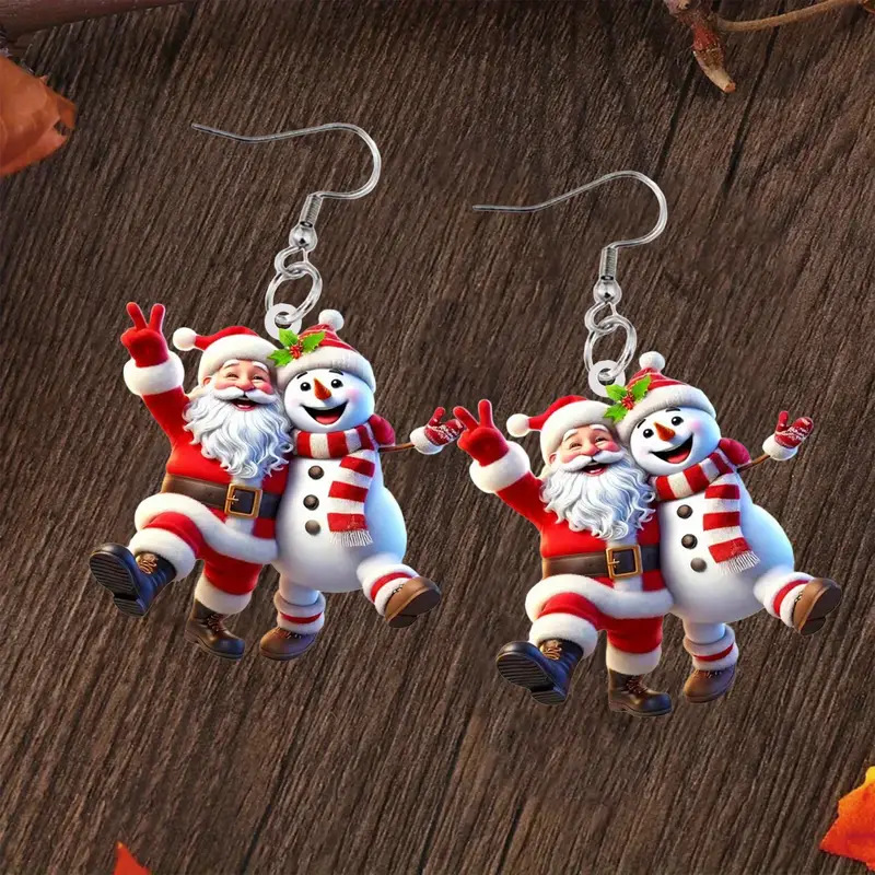 Christmas Festival Santa Claus, Snowman Pattern Unisex Gender 1 Pair Cute Santa Claus Snowman Arylic Drop Earrings