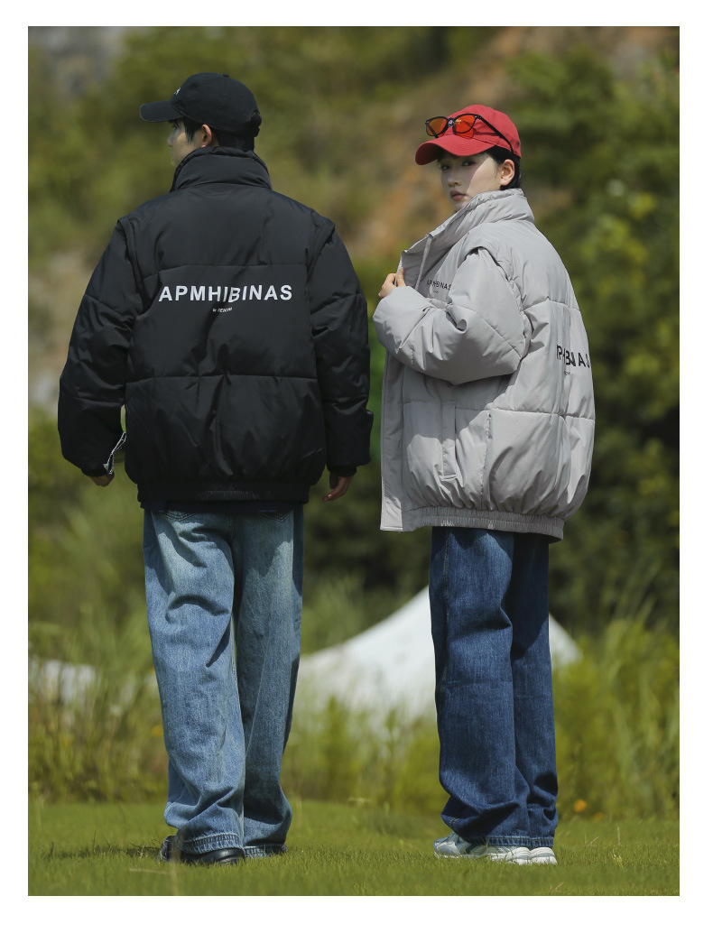 Gilet unisex staccabile a doppia manica in cotone, marchio alla moda, di nicchia, per studenti, caldo, antivento, vestibilità ampia, piumino_voghion.com