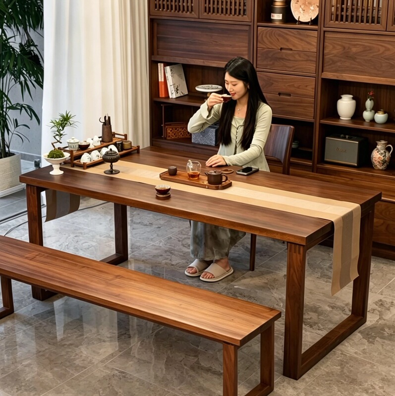 Solid Wood Tea Table and Desk, Dual-Purpose, Light Luxury, Modern and High-End Feel, 2026 New Model, Home Tea Table and Computer Desk Combo