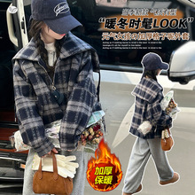 女童2025年冬季新款大翻领呢料外套女孩韩版加棉保暖上衣棉服棉衣