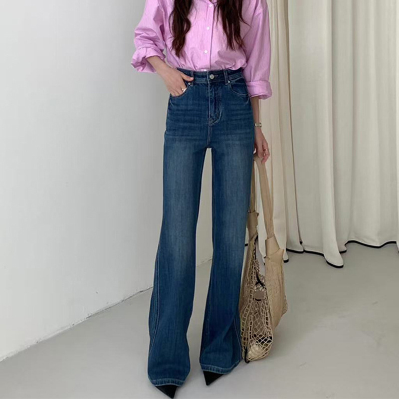 跨境新款大码牛仔裤女高腰显瘦宽松直筒阔腿裤梨形身材微喇裤春秋|undefined