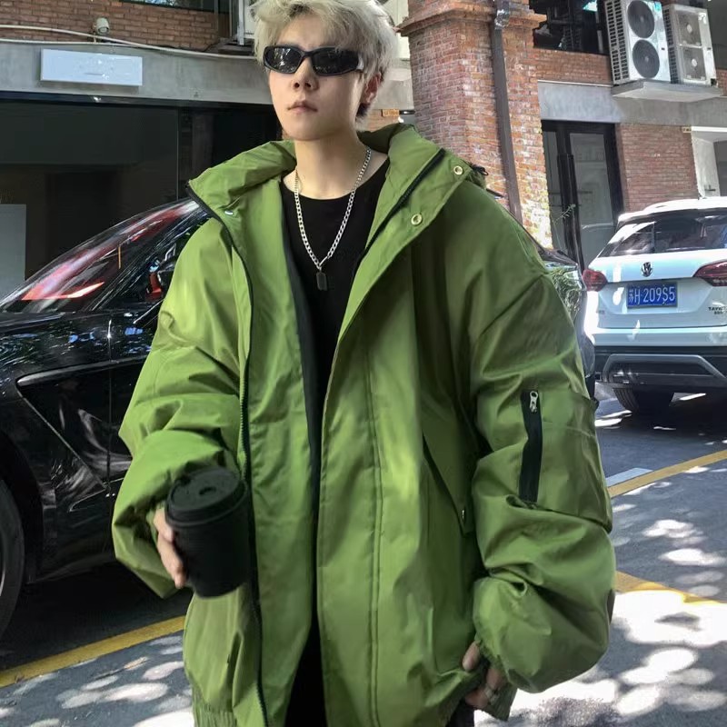 블랙 작업복면 패딩 재킷 남성용 겨울 두꺼운 따뜻한 재킷 러피 잘 생긴 유스 코트 후드 파커 세트