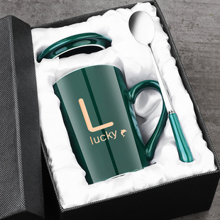 Mug, Simple Ceramic Cup with Lid, Spoon, Souvenir Box, Cup, Couple Office Water Cup, Coffee Cup, Large Capacity