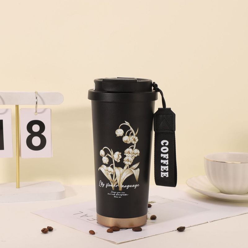 网红ins风铃兰花咖啡杯带提绳316不锈钢保温杯外出便携双饮水杯|undefined