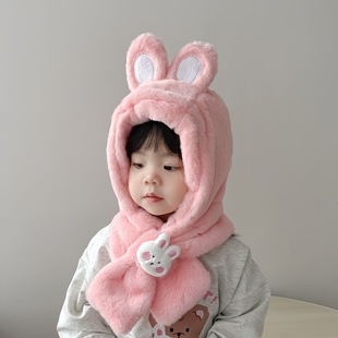 Hat and Scarf Combo for Children, Winter Ear Protection Warm Hat, Rabbit and Panda Ears Thickened Hat, Children's Cartoon Pullover Hat