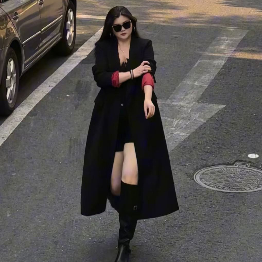 Winter New Plus-Size Women's Long Blazer Trench Coat down Jacket for Plus-Size Women 100kg with Added Cotton Long Coat Aa029