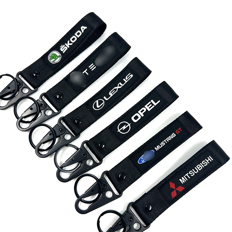 摩托车机车汽车车标钥匙扣机车挂件刺绣织唛挂件钥匙环飘带黑色