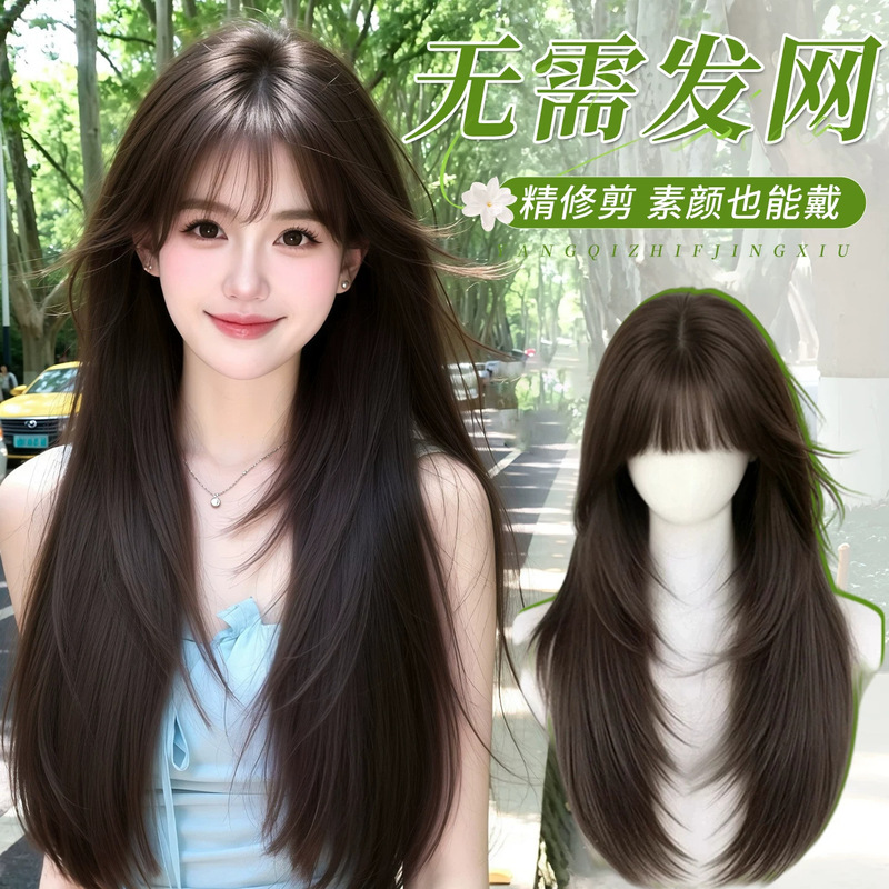 Hair replacement net for women, used to add volume and thickness to the top of the head, creating a fuller, higher crown, lightweight, high-density, long, straight hairpiece Hair replacement net for women, used to add volume and thickness to the top of the head, creating a fuller, higher crown, lightweight, high-density, long, straight hairpiece