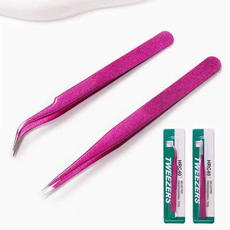 Suministro directo transfronterizo arte de uñas galvanoplastia de precisión de acero inoxidable Rosa Roja pinzas puntiagudas codo clip diamante arte de uñas pinzas antiestáticas