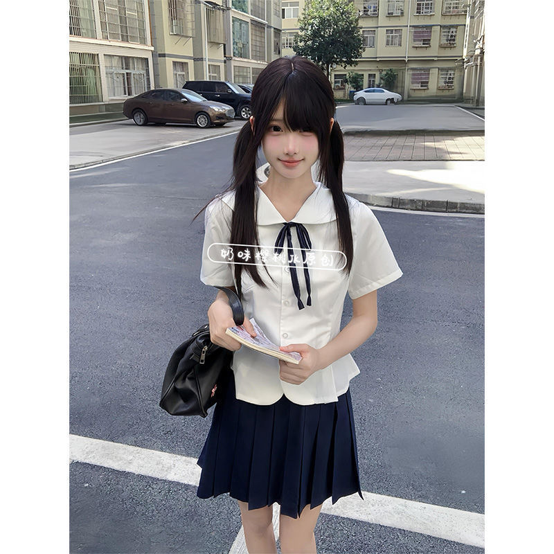 Jk Uniform Original New Doll Collar Short-Sleeved Shirt Japanese Style Waist Petal Cute Preppy Skirt Suit Top Jk Uniform Original New Doll Collar Short-Sleeved Shirt Japanese Style Waist Petal Cute Preppy Skirt Suit Top