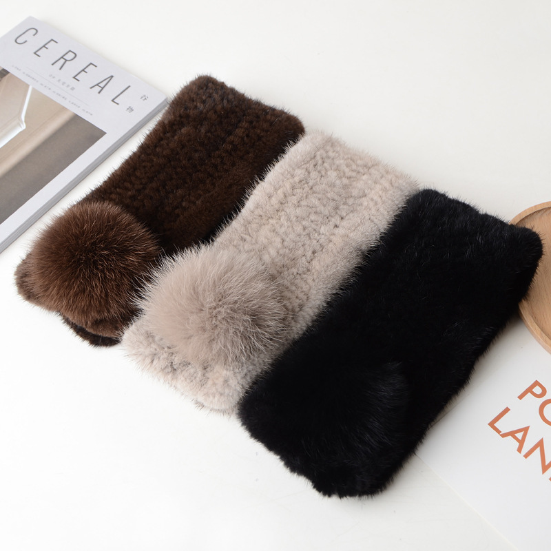 Autumn and Winter Warm Mink Hair Scarf Women's Fur Woven Scarf Cross Small Square Scarf Fox Hair Ball Real Hair
