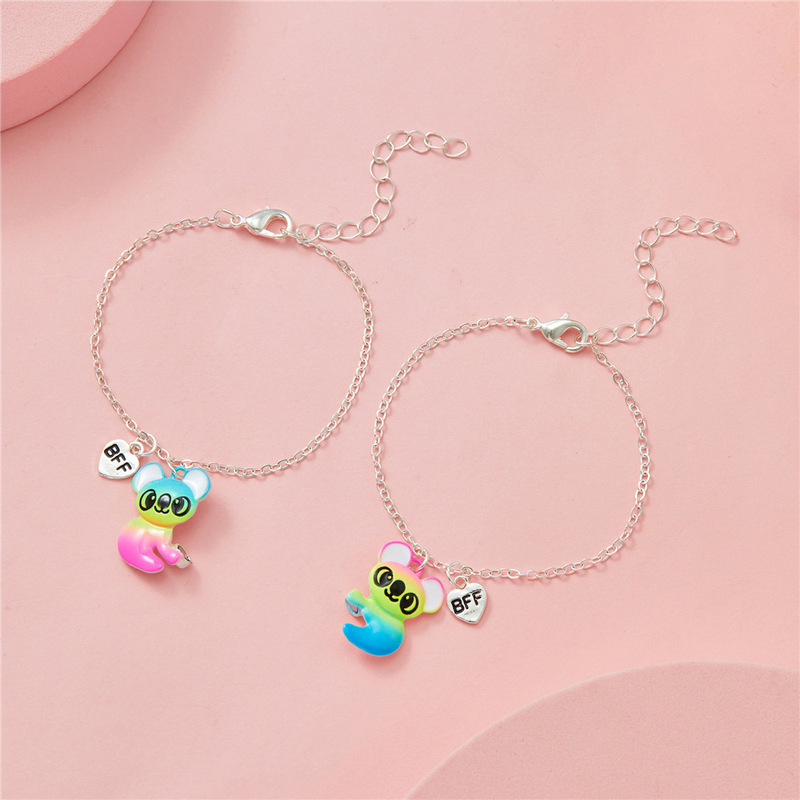 Good friend BFF children's bracelet set cross-border new rainbow raccoon spray paint enamel koala magnet pendant