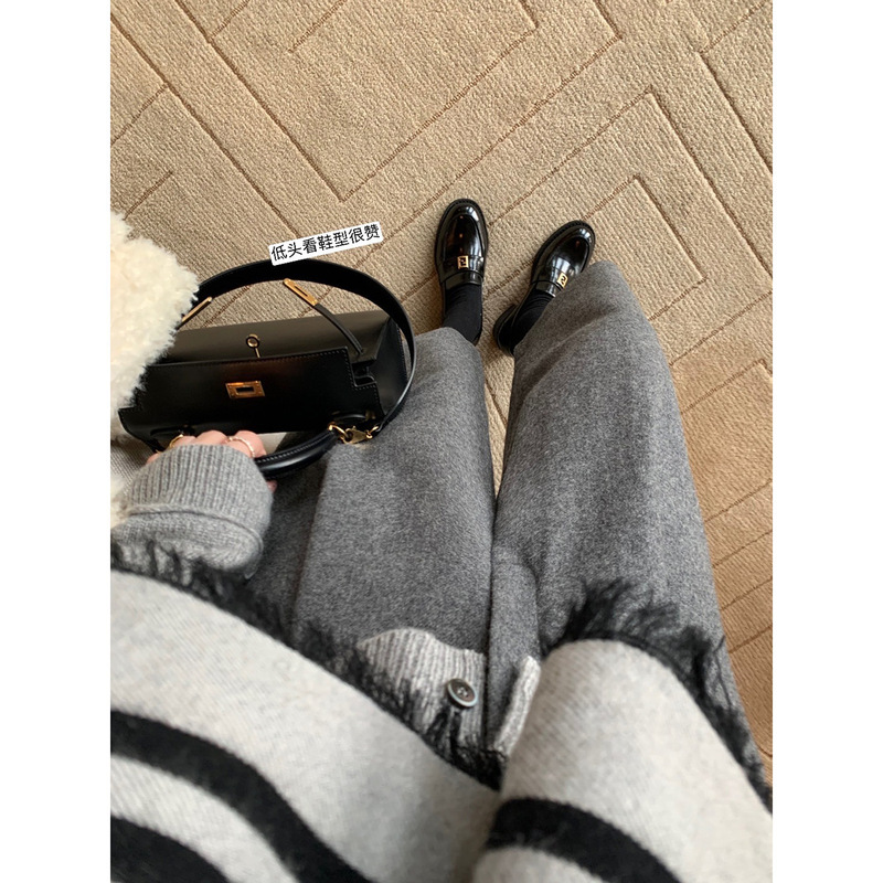 高级感牛皮版~葡萄妈同款金色方扣英伦风圆头粗跟乐福鞋女小皮鞋|undefined