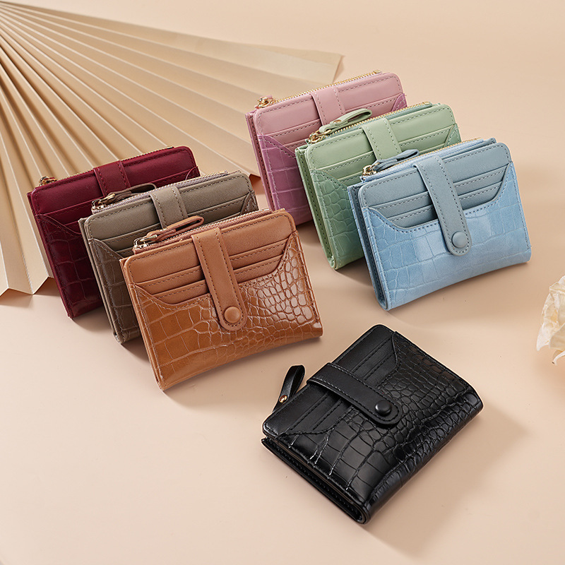 Cross-Border Women's Macaron Short Korean Style Wallet Crocodile Pattern Multi-Card Slot Daily Versatile Fresh Women's Wallet Cross-Border Women's Macaron Short Korean Style Wallet Crocodile Pattern Multi-Card Slot Daily Versatile Fresh Women's Wallet