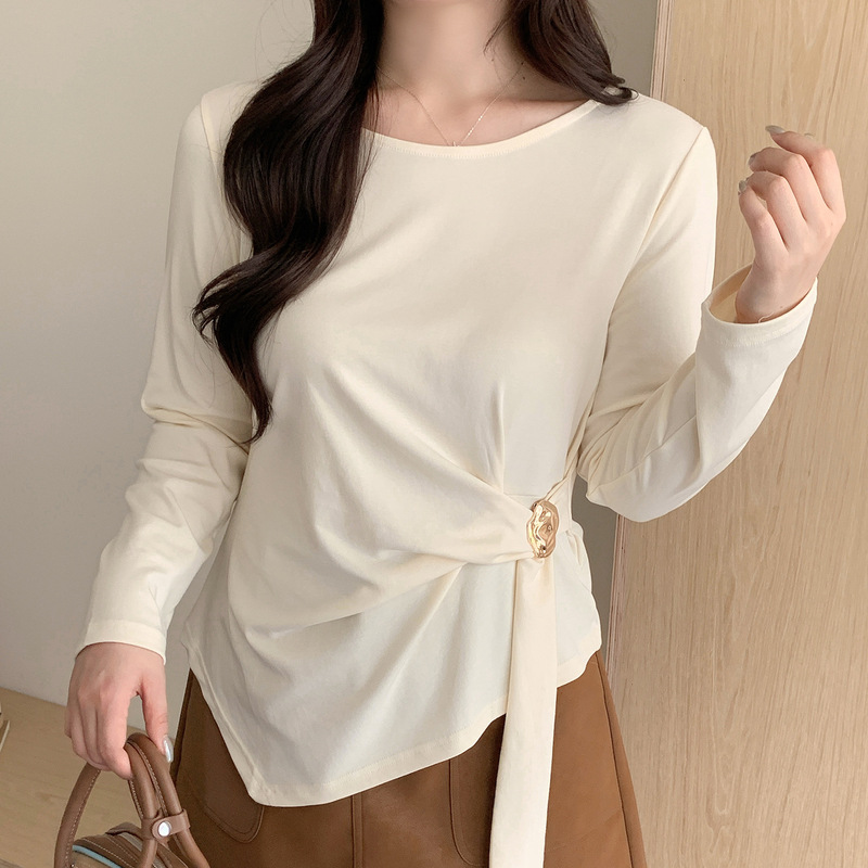 Zhixuan Plus Size Women's Clothing Tencel Round Neck Casual Style Base Shirt 2026 Autumn Elegant Versatile T-Shirt 335283