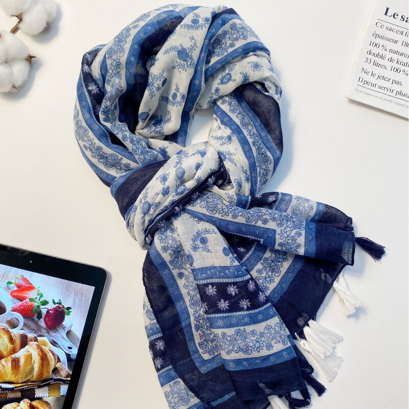 Scarf for Women, Summer Sun Protection Shawl, Long Ethnic Style Silk Scarf, Xinjiang Qinghai Travel Beach Towel for Photoshoots