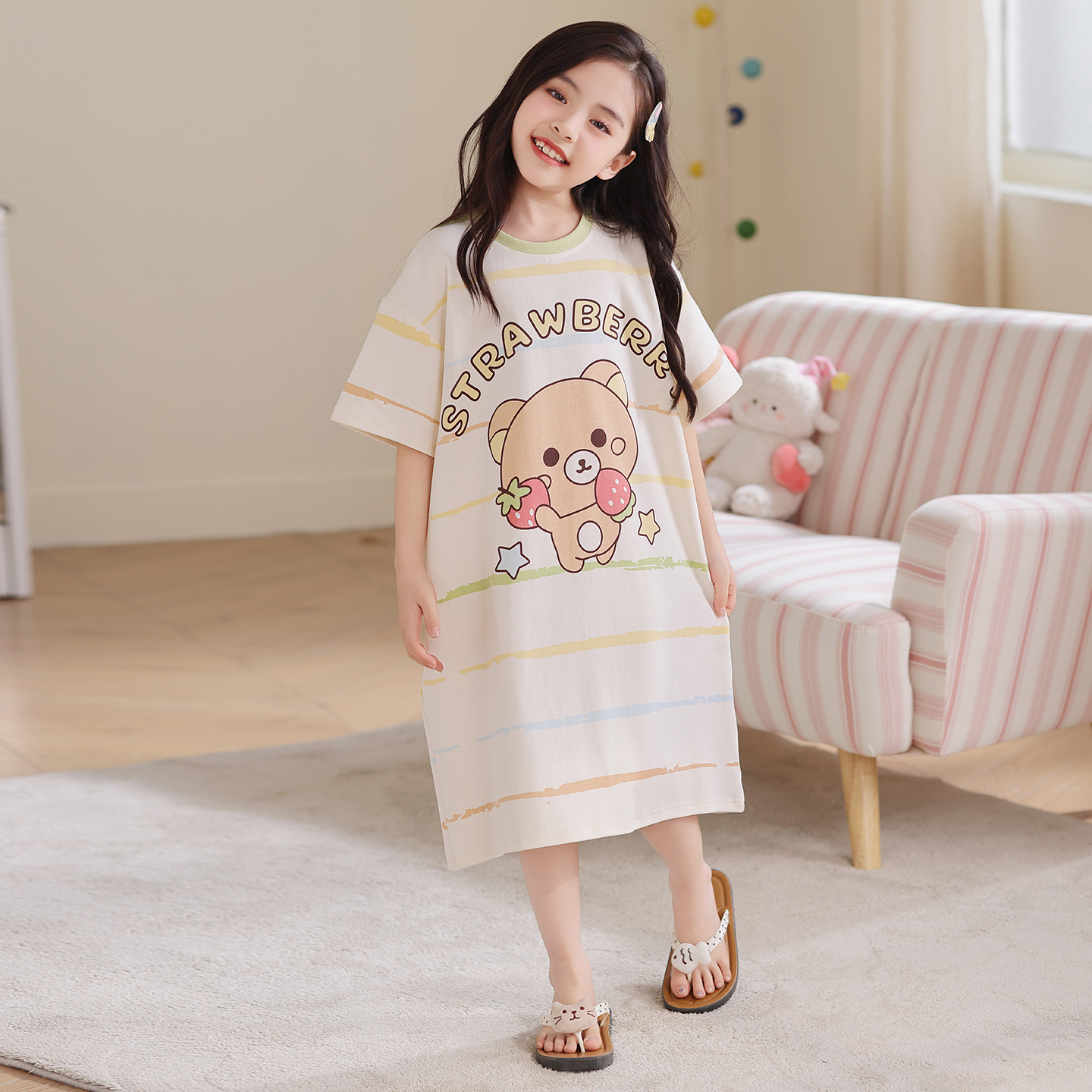 Pijama de niñas algodón de verano de mangas cortas delgada pijama de niños princesa ropa para el hogar image 13