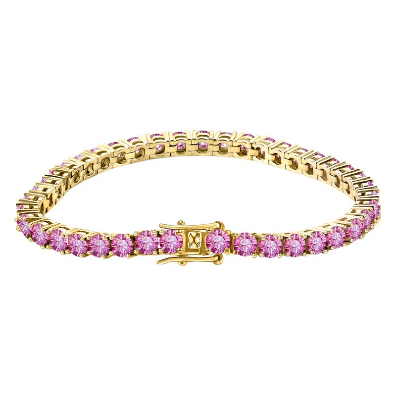 5mm Rosa moissanite tenis pulsera mujer de diamante completo color diamante pulsera platino pulsera Super flash pulsera