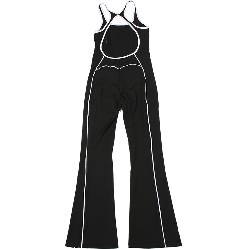 Women's Backless Slim-Fit Yoga Jumpsuit - High Waist Tummy Control Workout Bodysuit With Contrast Color Design For Summer_voghion.com