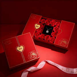 双开门婚礼婚庆首饰展示盒 高端喜庆时尚红色首饰盒轻奢高级感