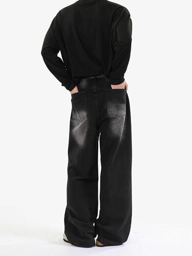 Fanx American high street vibe washed jeans for men and women's loose straight cleanfit casual pants trend