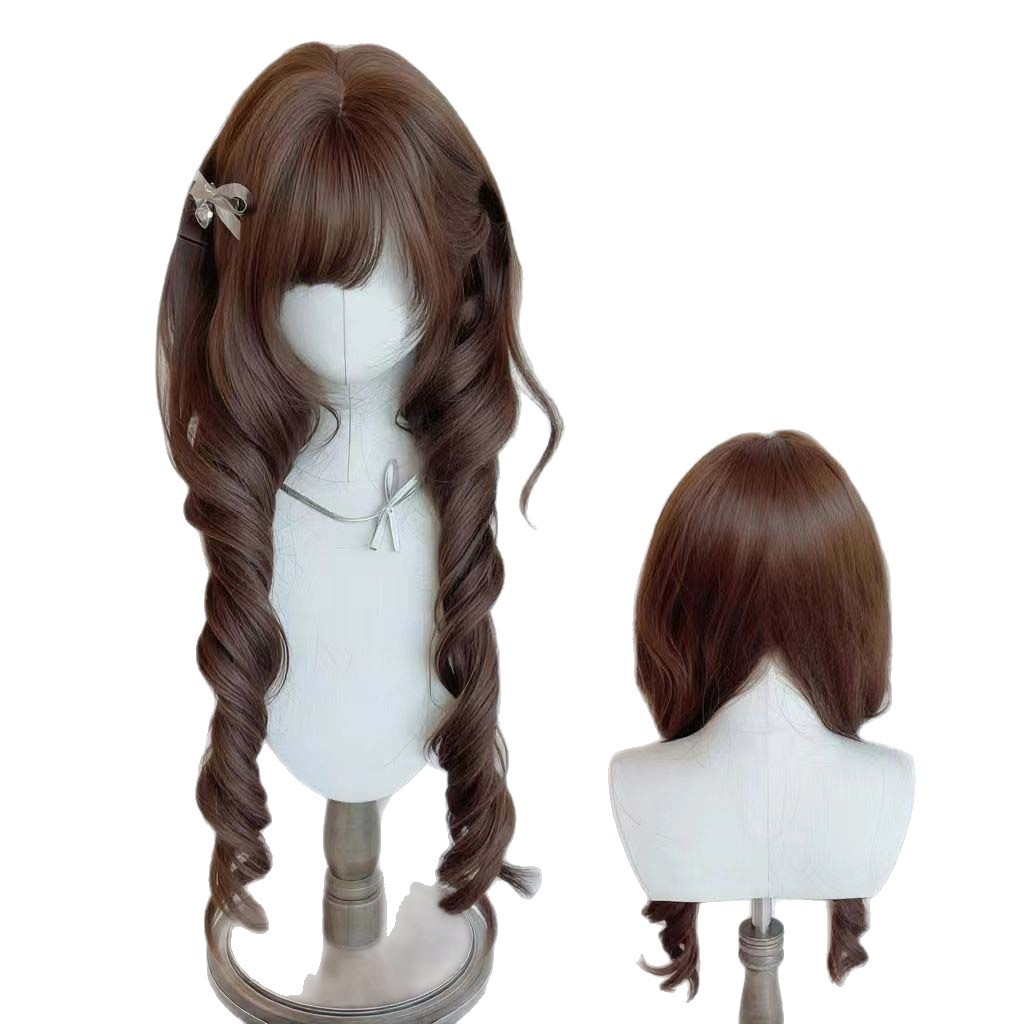 Koni Vintage japansk Lolita Manet Krølleprinsesseparykk med kort smell og ansiktsramme JK Full Head-kostyme med bjørn Nana