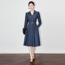 2512607-通勤气质牛仔连衣裙修身收腰显瘦衬衫式秋款南油轻奢高货