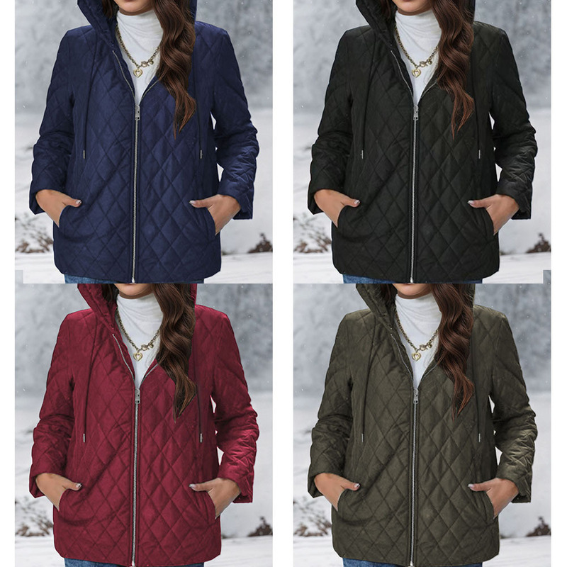 European and American Cross-Border Amazon Autumn and Winter New Diamond-Shaped Plaid Quilted Casual Cotton Jacket European and American Cross-Border Amazon Autumn and Winter New Diamond-Shaped Plaid Quilted Casual Cotton Jacket