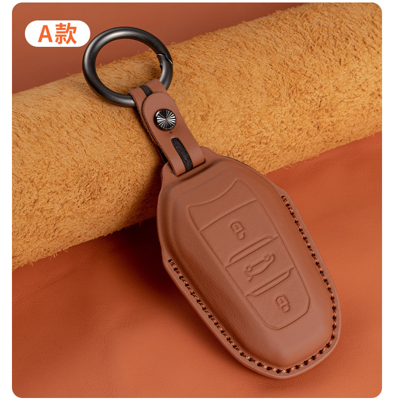 Suitable for Dongfeng Peugeot 408 top layer cowhide leather key case 308 car 3008 men's 4008 case 508500