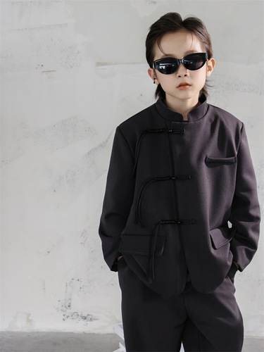 Boys' Chinese solid color suit, spring and autumn new style, children's casual and handsome suit, two-piece suit, loose and fashionable