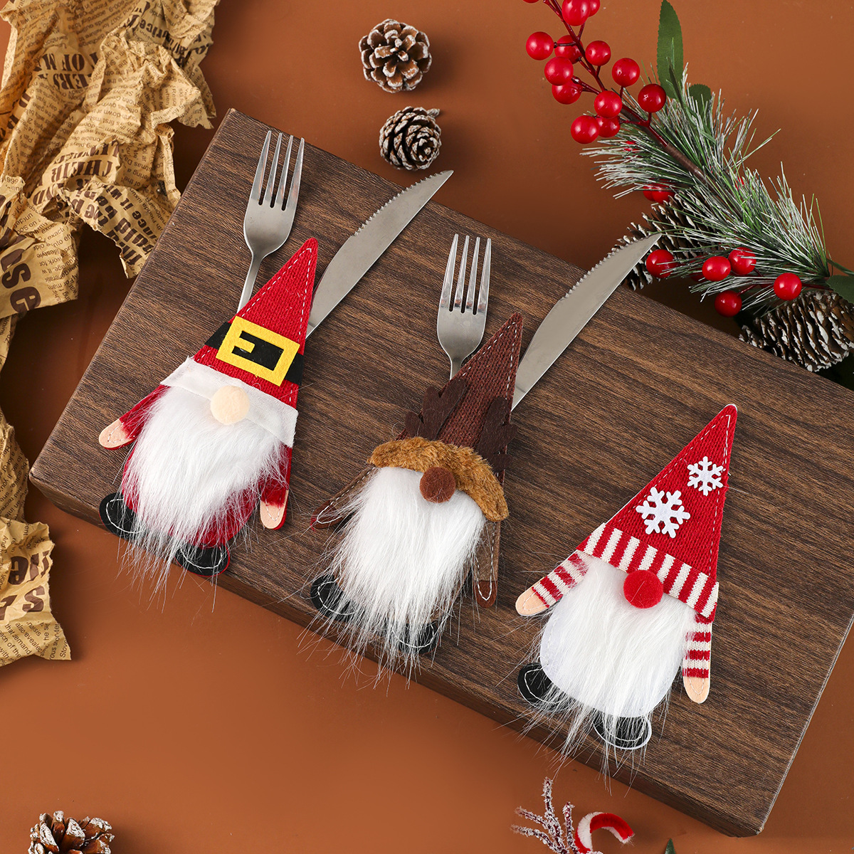 cross-border new arrival felt cloth knife and fork cover faceless old knife and fork cover decoration christmas home dining table decorations