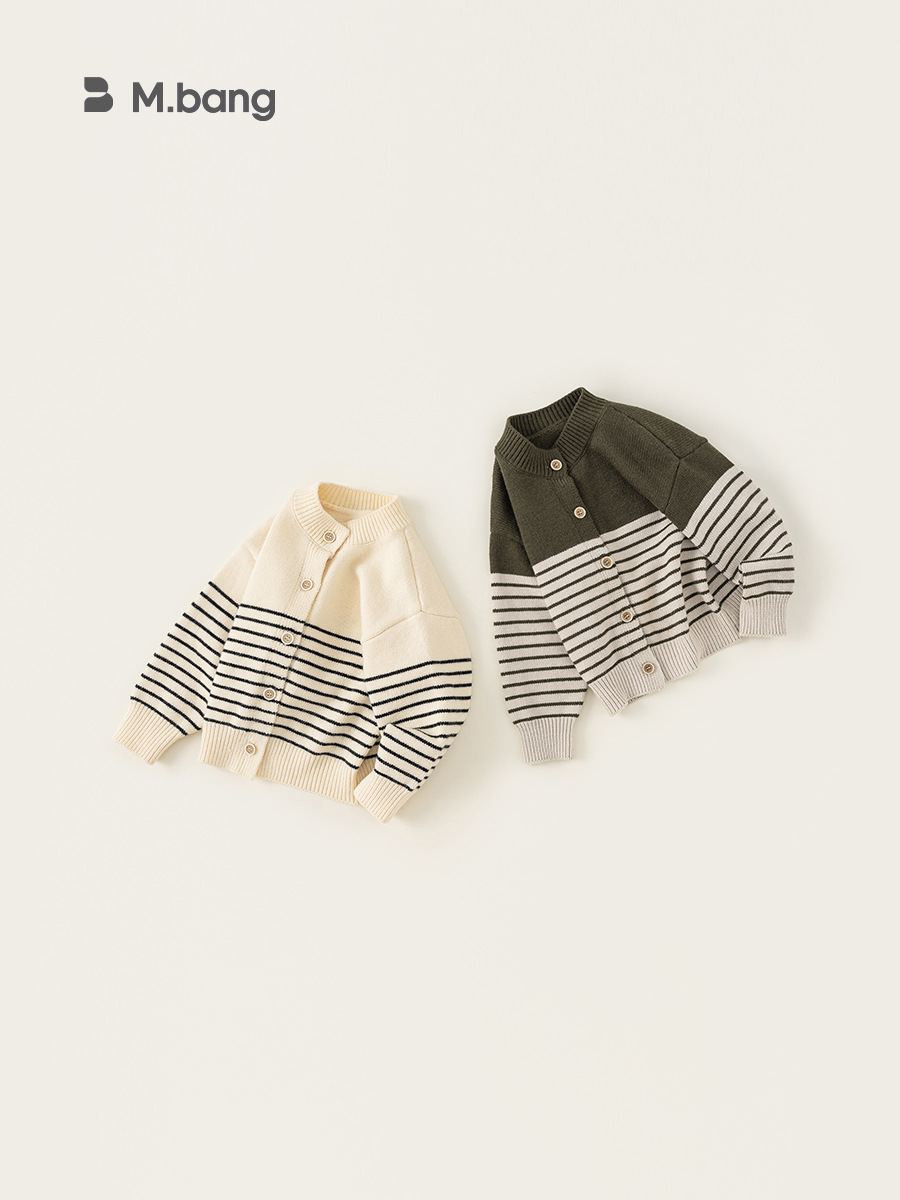 Yubao ropa infantil para niños Cardigan rayado primavera y otoño nuevo suéter casual multifuncional abrigo suéter de punto suelto para niños