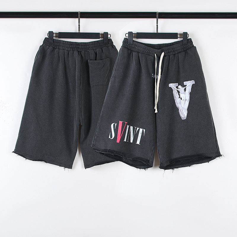 Saint Michael X Vlone co-branded fashion brand distressed printed pants washed shorts fashion brand casual
