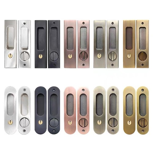 Sliding door lock solid wood embedded handle household small hardware balcony invisible hidden lock kitchen thickened sliding door lock