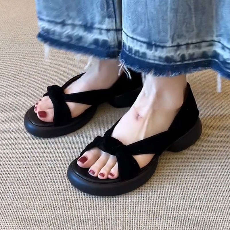 Sandalias de moda francesa para mujeres 2026 casual versátil con dedos desnudos y suela gruesa alta simple playa zapatos romanos
