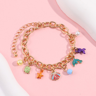 Crowd Jewelry Children's Color Alloy Pendant Shell Bracelet Necklace Set Gift European and American Popular Girl Jewelry