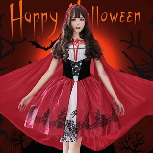 Halloween Costume Little Red Riding Hood Performance Costume Adult Female Cosplay Vampire Witch Princess Dress Shawl Cape
