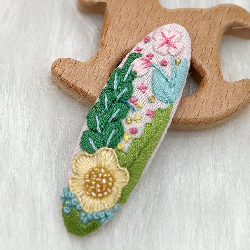 Lu bordado lindo gato perla coreano pinzas de pelo hechas a mano diy bordado creativo para chicas rotas flores pinzas de pelo lateral