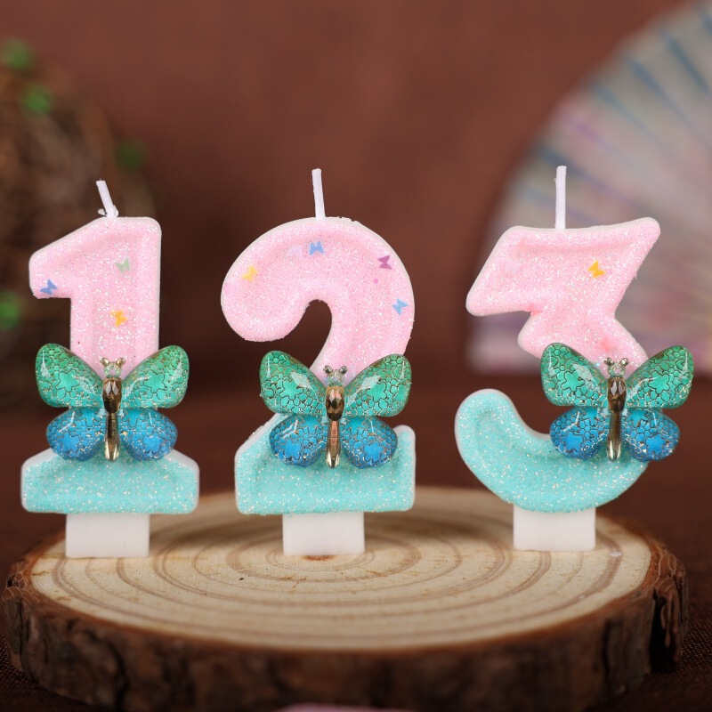 供跨境亚马逊希音蝴蝶数字生日蜡烛蛋糕派对装饰庆生手工蜡烛0-9|undefined