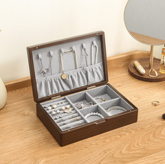 Walnut wood jewelry box, vintage wooden ring box, watch box, gift earring and bracelet accessory box