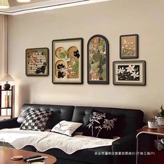 中古风客厅装饰画法式复古沙发背景墙挂画高级感小众艺术组合壁画