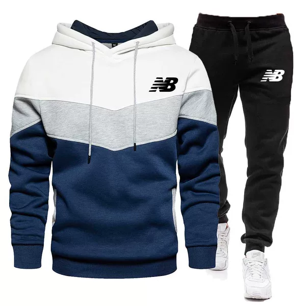 Cross-Border Export Spring and Autumn Men's Sweatshirt Sports Suit New Color Matching Pullover Hooded Sweatshirt and Sweatpants Suit