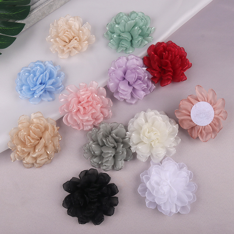 10CM 공장 재고 불타는 가장자리 꽃 원단 꽃 액세서리 동백 수제 재질 보석 헤어 핀 천 꽃