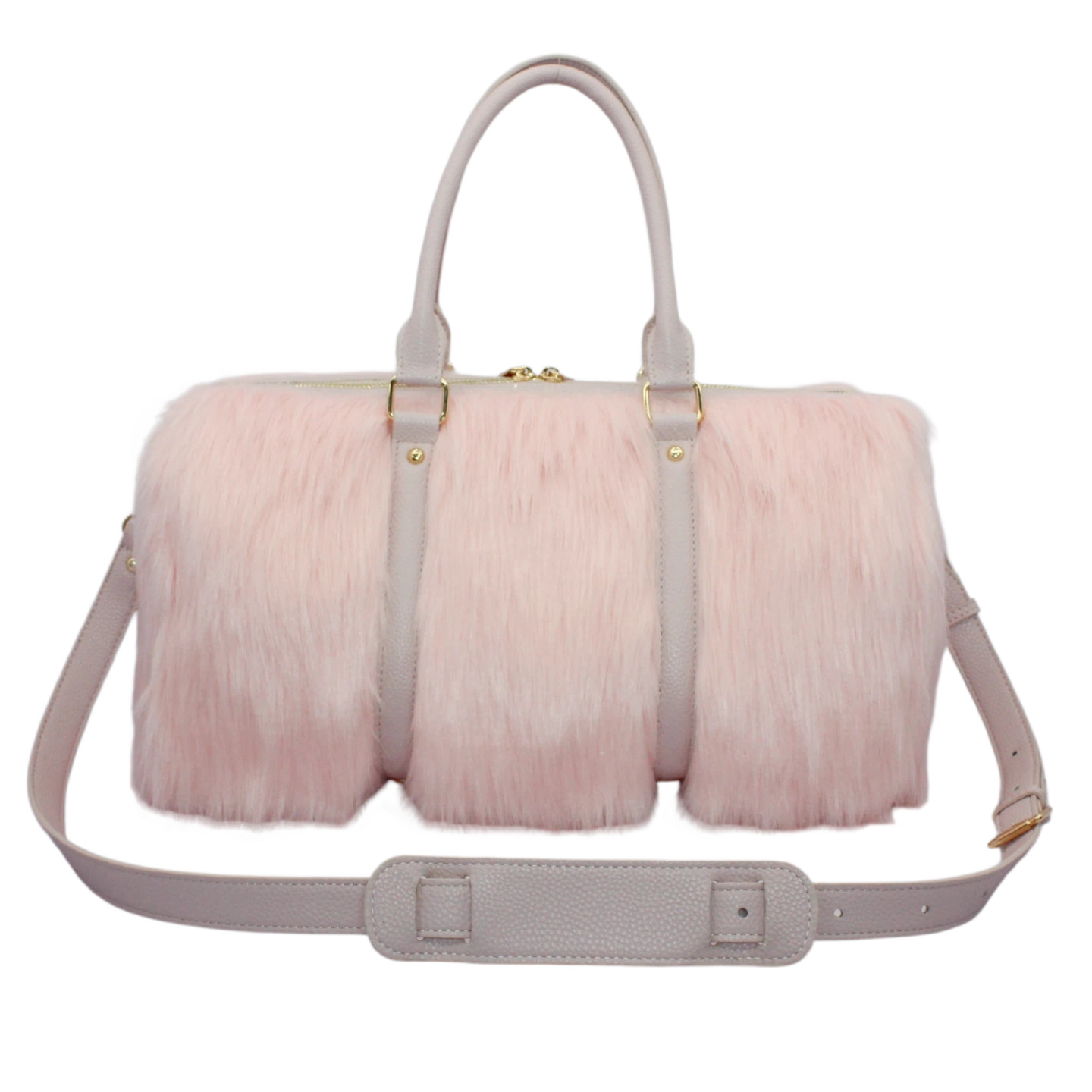 Cross-Border Hot Sale Large Capacity Travel Bag For Women, Light Luxury Retro Faux Fur Handbag, Distressed Rivet Boston Bag - Thumbnail 6